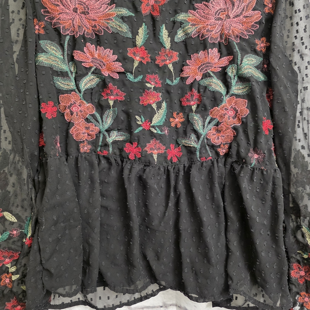 American Eagle Outfitters Peplum Top with Red Floral Embroidery Size Large - Picture 6 of 16